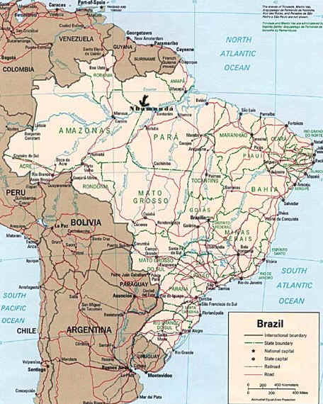 Mapa de Brasil en América del Sur