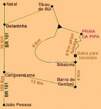 Mapa como llegar a Pipa Brasil