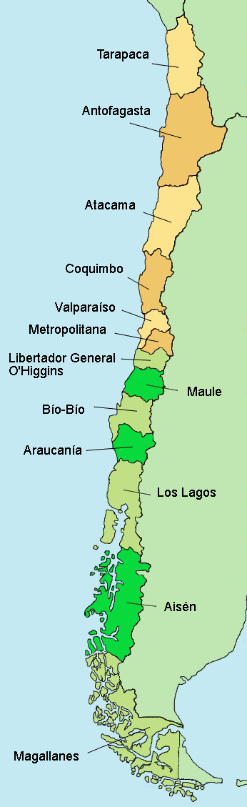 Mapa de las regiones de chile