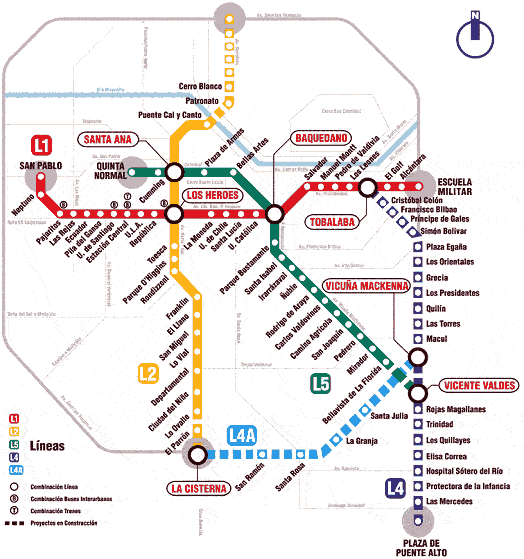 Mapa plano subte / metro de Santiago