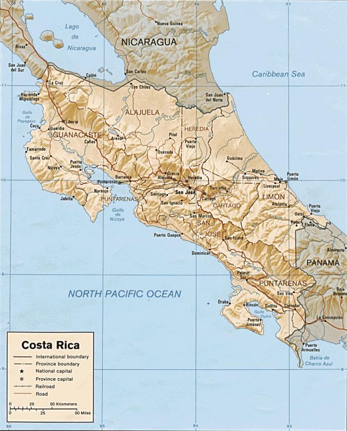 Mapa Geográfico de Costa Rica