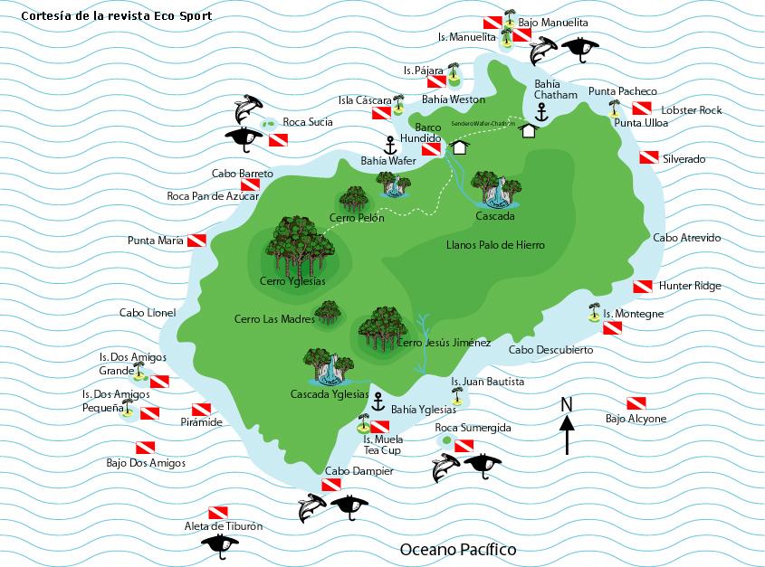 Mapa Isla Coco en Costa Rica