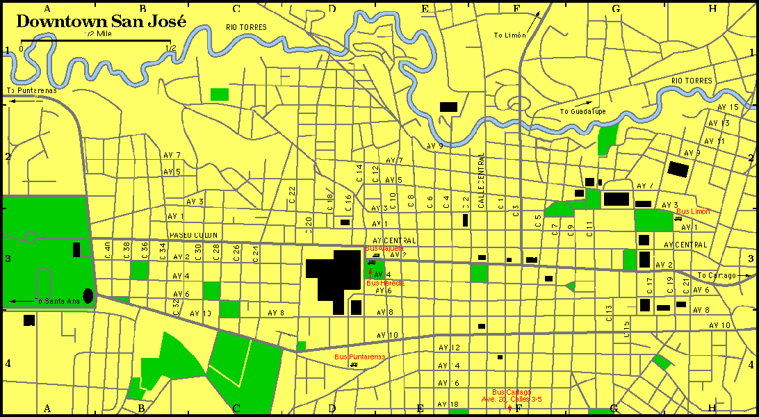 Mapa Plano y Calles de Costa Rica