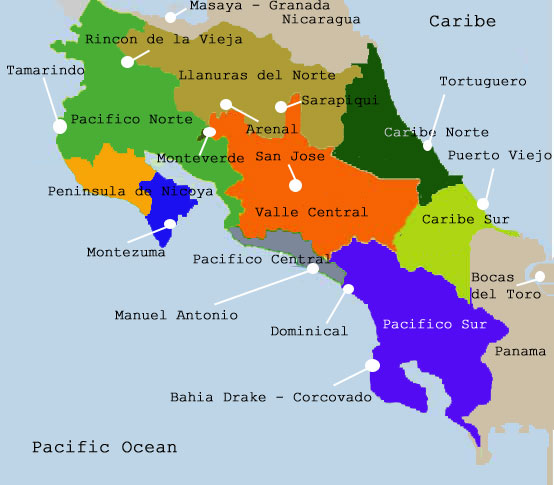 Mapa Regiones de Costa Rica
