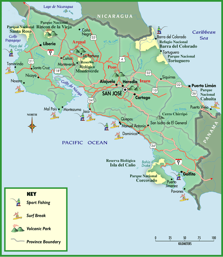 Mapa De Costa Rica Con Sus Volcanes