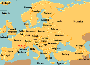 Ubicación de Niza en Europa