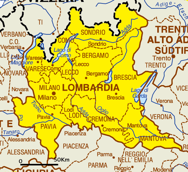 Mapa de Lombardía Italia