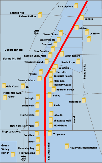 Mapa de los Casinos en la Strip de Las Vegas