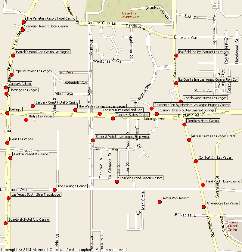 Mapa de los Hoteles de Las Vegas en la Strip
