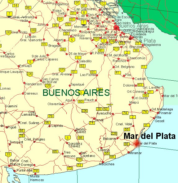 Ubicacion en el Mapa de Buenos Aires a Mar del Plata - Rutas, Carreteras y Autopistas