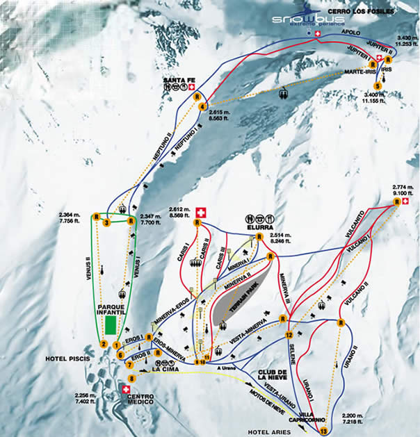 Mapa del centro de esquí Las Leñas en Mendoza