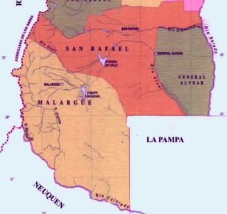 Mapa zona sur de la provincia de Mendoza, Argentina