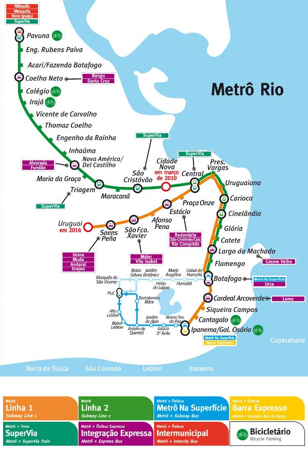 Mapa del Metro (subte) de Río de Janeiro