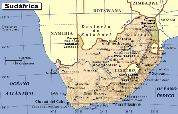 Mapa Geográfico de Sudáfrica