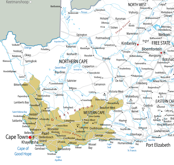 Mapa Provincia Cabo Occidental (Provincia del Cabo Occidental (Western Cape)