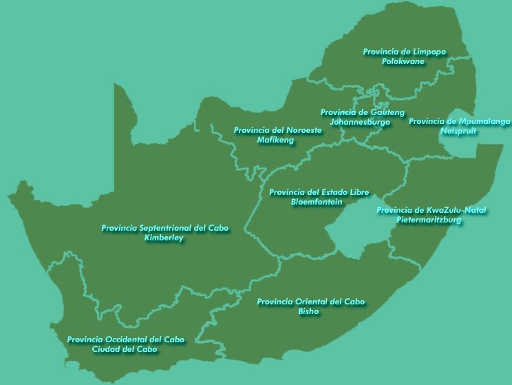 Mapa de las provincias de Sudáfrica