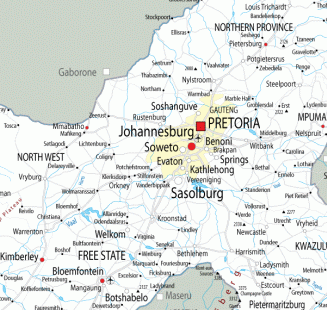Mapa de Gauteng (Sudáfrica)