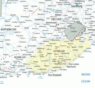 Mapa de la Provincia del Cabo Oriental (Eastern Cape)