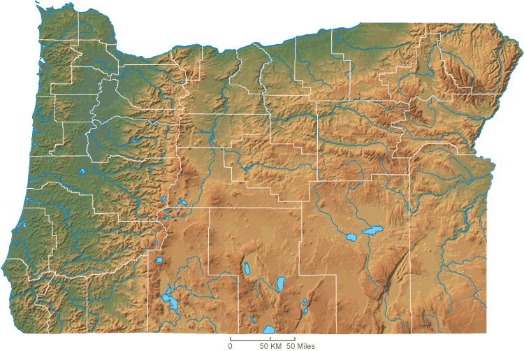 Mapa fisico de Oregon