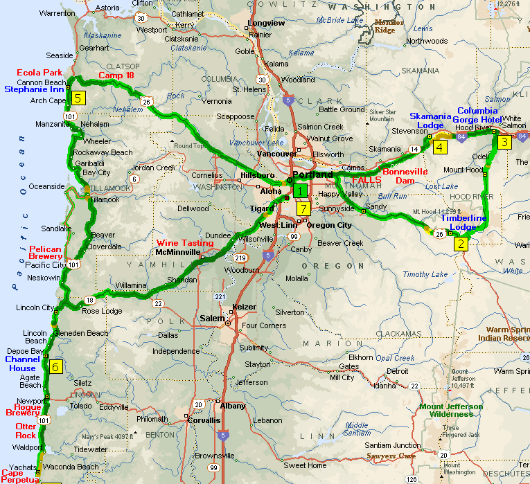 Mapa de rutas de Oregon