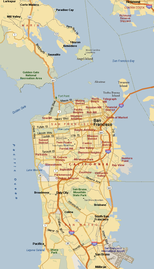 Mapa distritos y ciudades de San Francisco