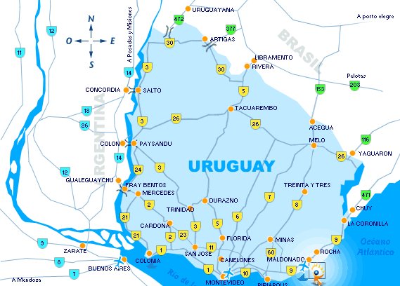 Mapa de Rutas de Uruguay