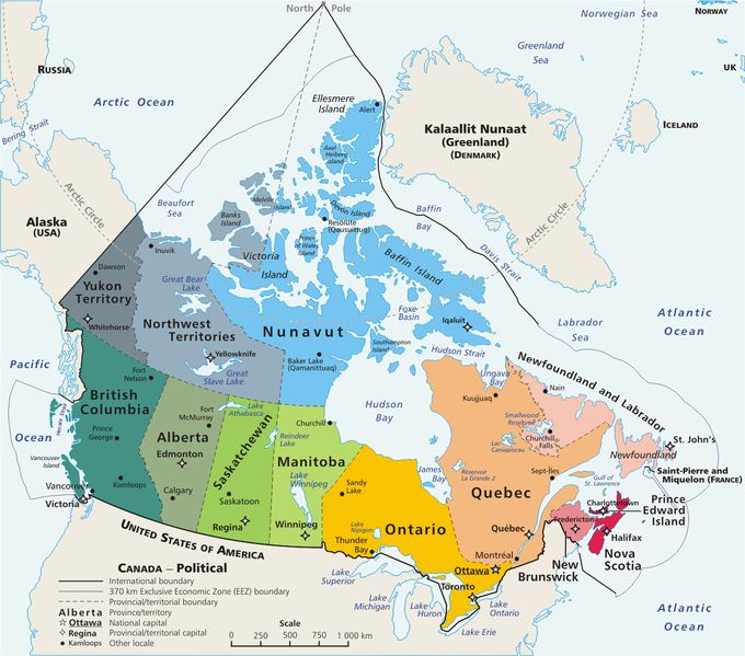 Mapa de Canadá Geopolitico