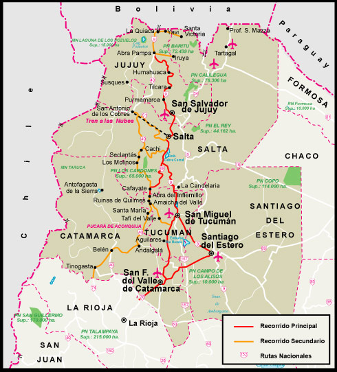 Mapa de la región Norte de Argentina